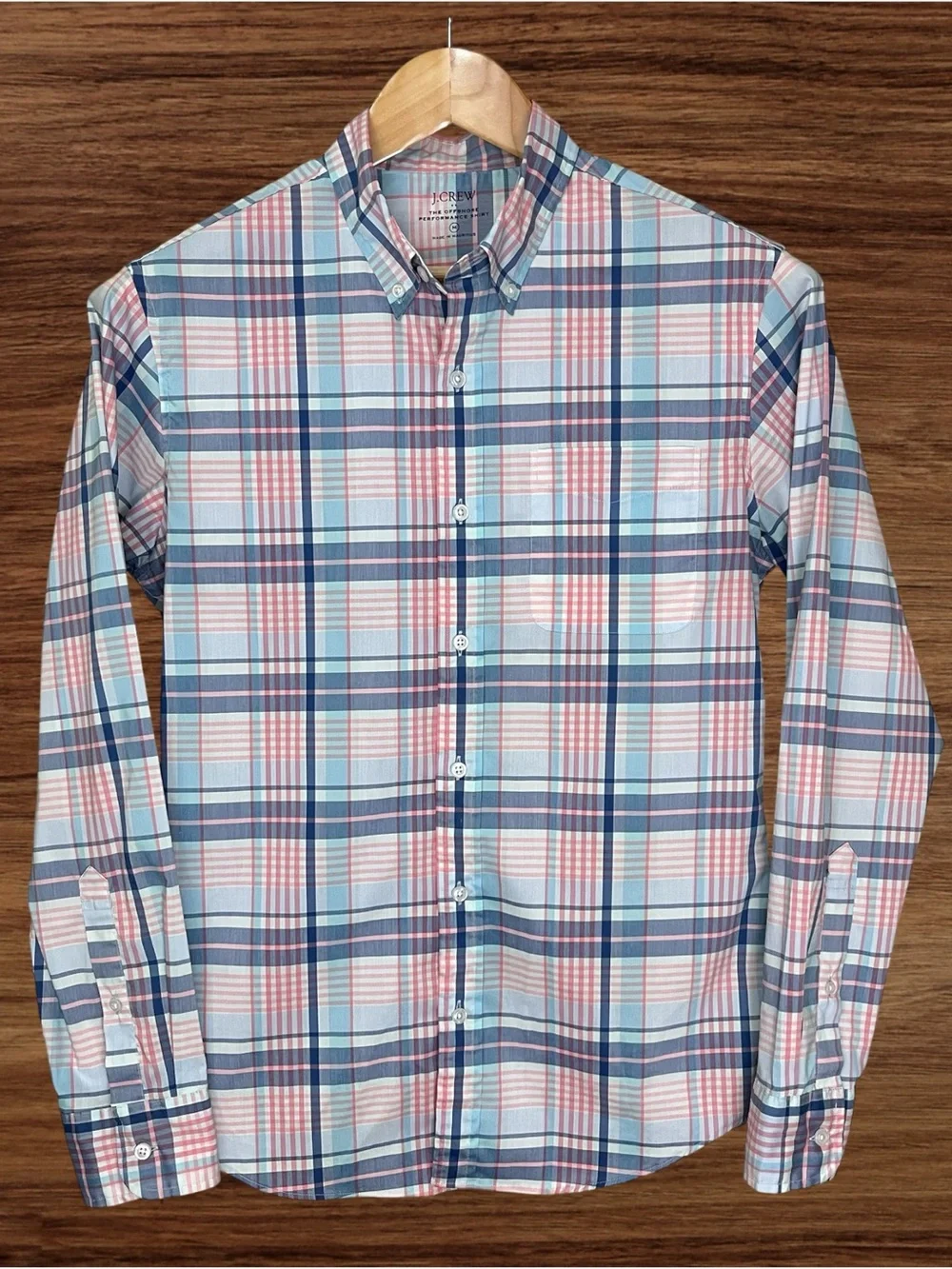 J. Crew The Offshore Performance Shirt Pink Plaid Long Sleeve Button Down Medium